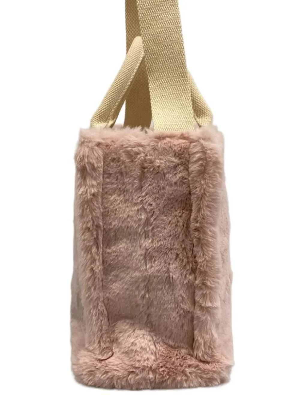 MARNI SHMP0077U6 Pink Cream Fake Fur Canvas Tote Bag